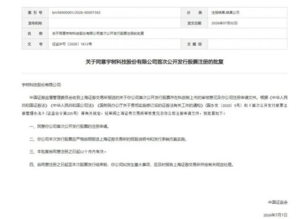 宇树科技科创板IPO注册获批