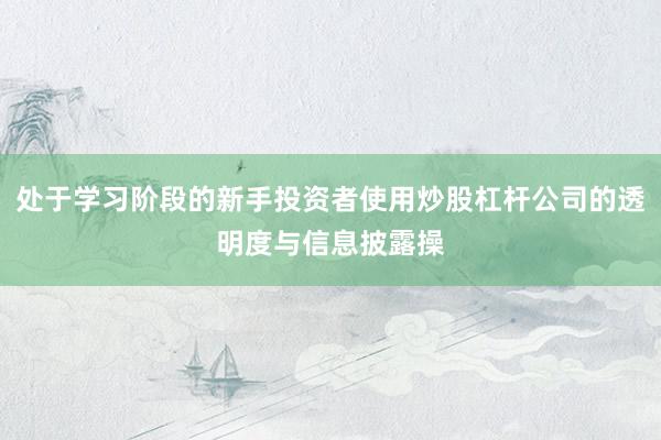 处于学习阶段的新手投资者使用炒股杠杆公司的透明度与信息披露操
