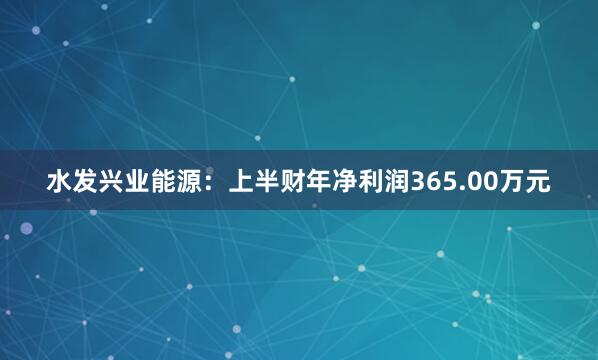水发兴业能源：上半财年净利润365.00万元