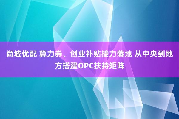 尚城优配 算力券、创业补贴接力落地 从中央到地方搭建OPC扶持矩阵